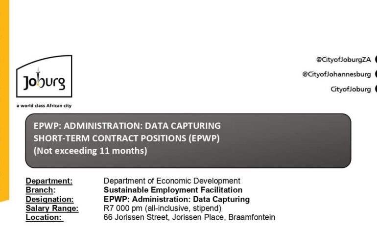 City of Johannesburg Data Capture Vacancy