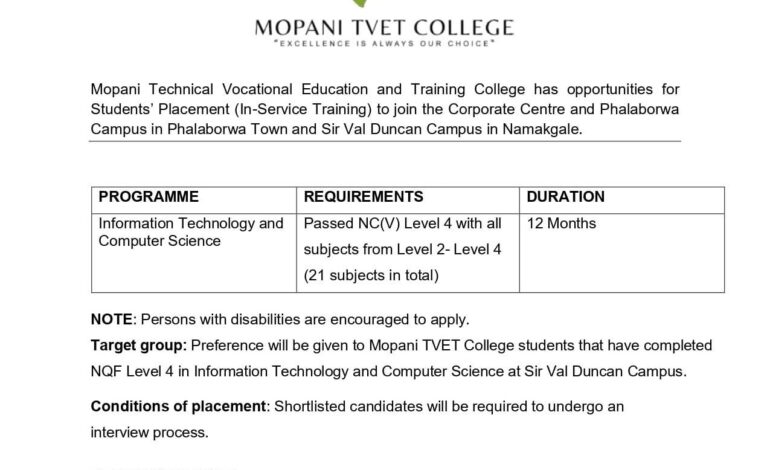 Mopani TVET College Information Technology and Computer Science Internship